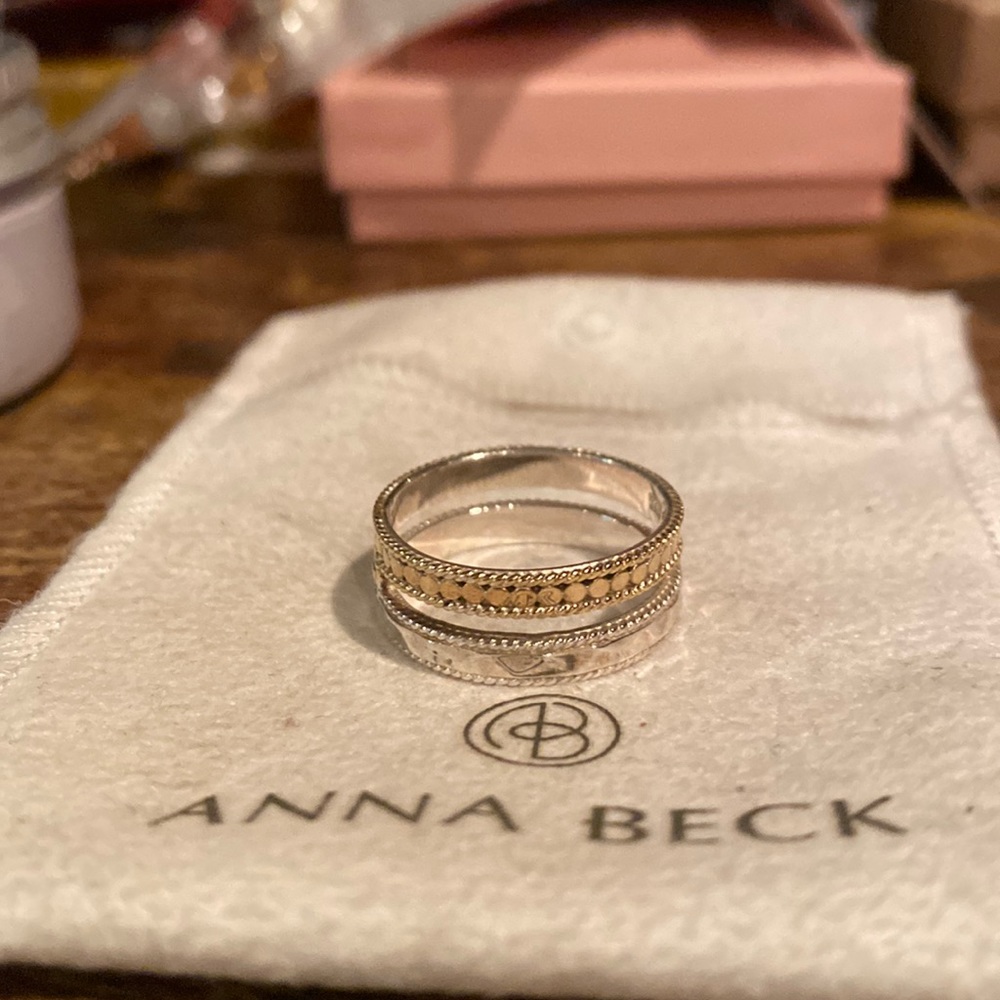 Double strand ring gold and silver